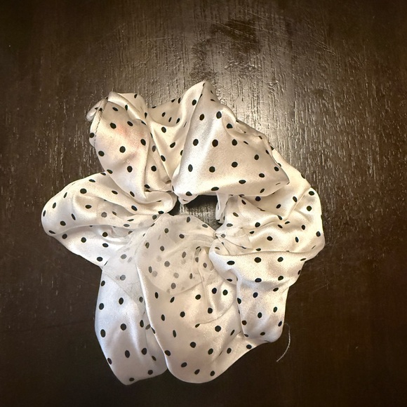 Polka Dot Hair Scrunchie - White and Black - Picture 1 of 2